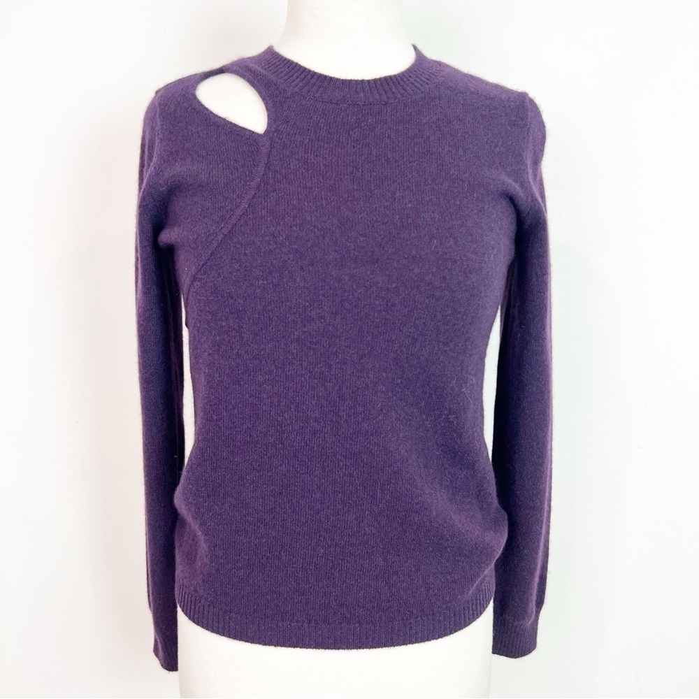 MINNIE ROSE CASHMERE PURPLE LONG SLEEVE CUTOUT PULLOVER SWEATER WOMENS SZ XS